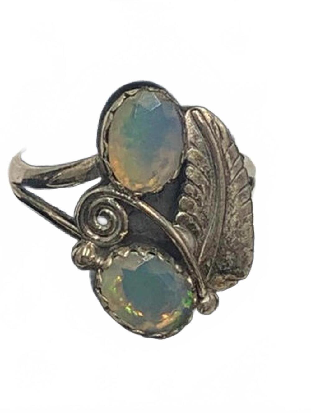 Native Sterling Silver Faceted Two Rainbow Moonstone Ring